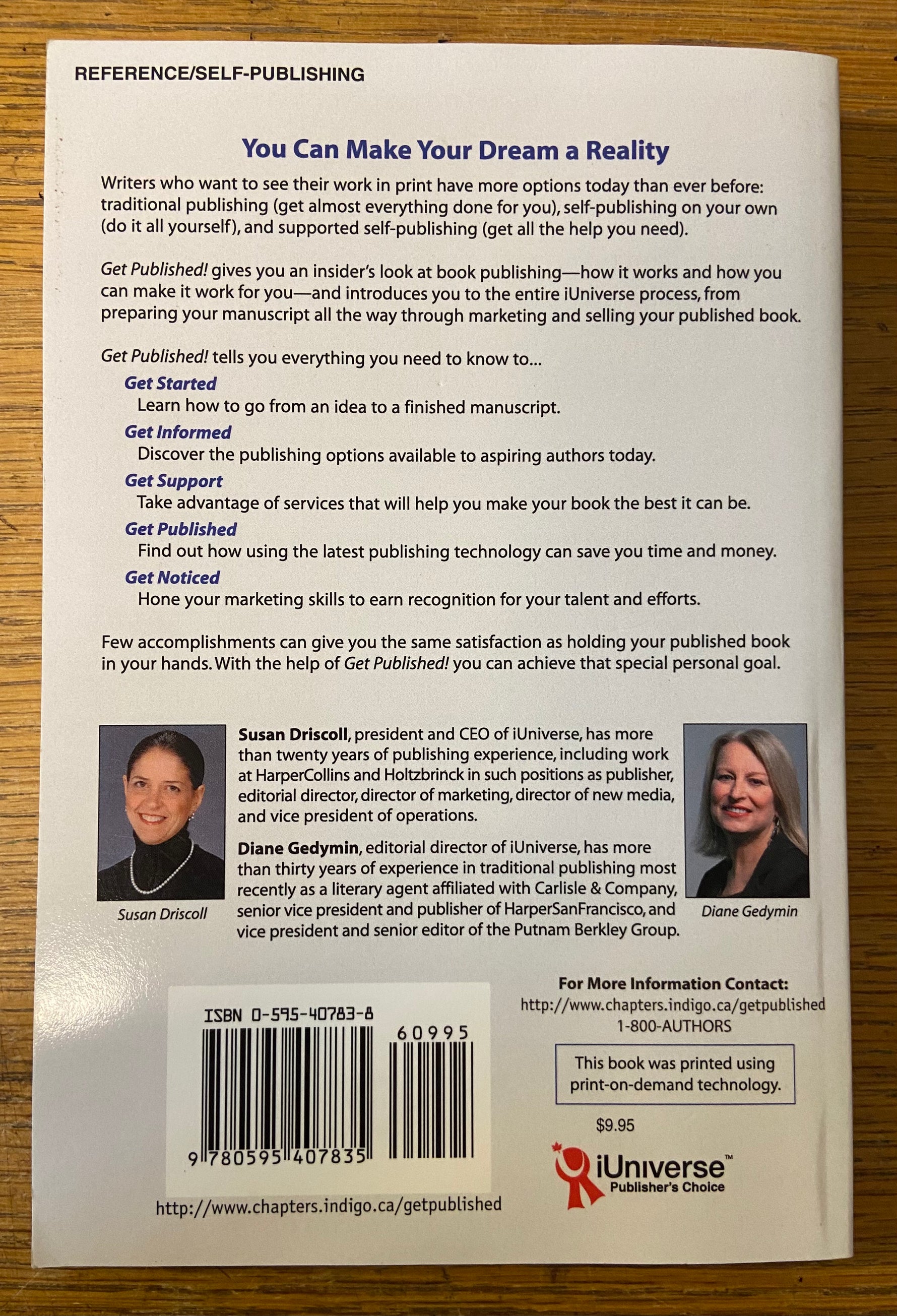 Book, Self Help, Susan Driscoll and Diane Gedymin, Get Published! Professionally, Affordably, Fast, Back view
