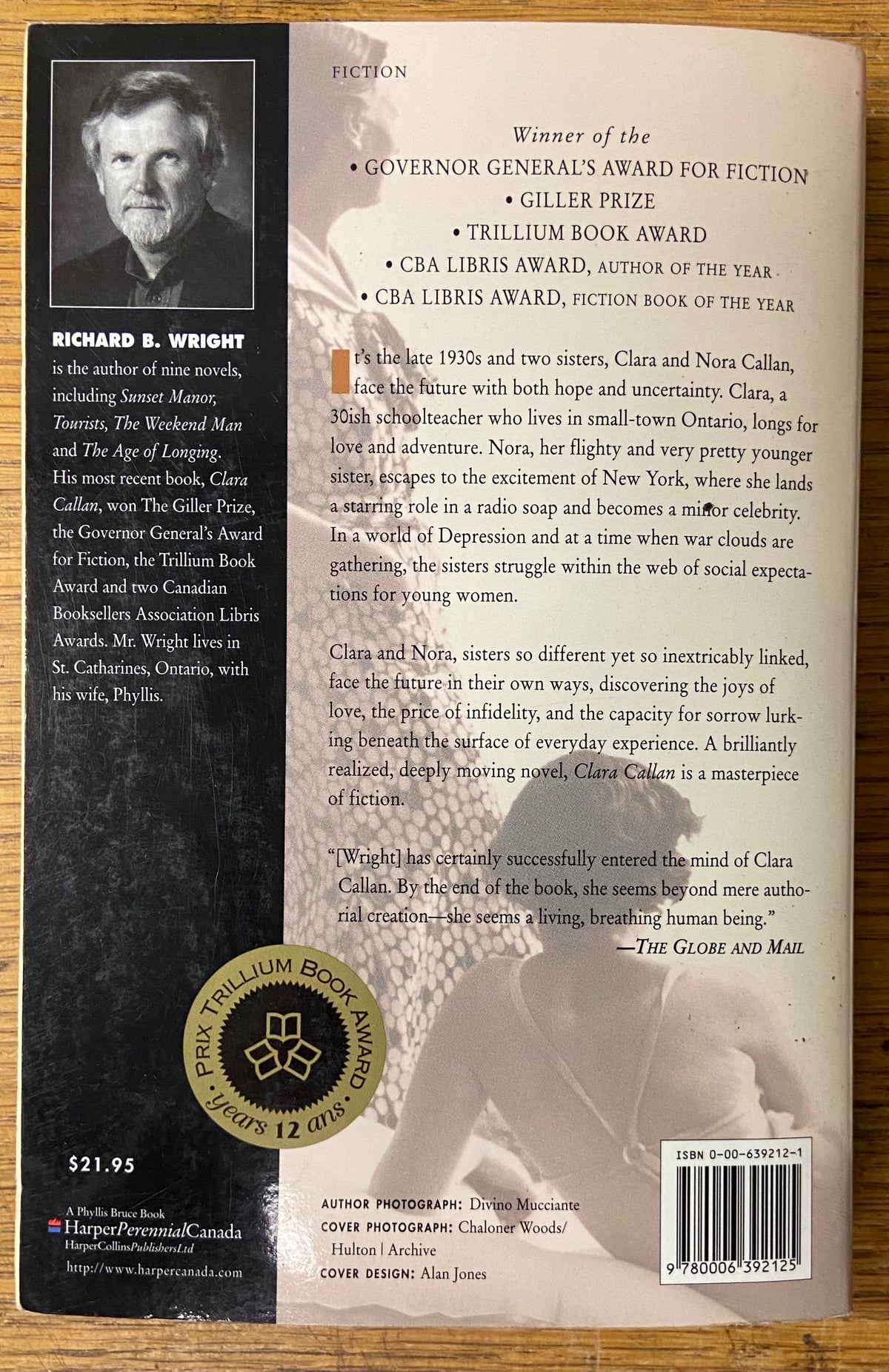 Book, Fiction, Richard B. Wright, Clara Callan, Back view